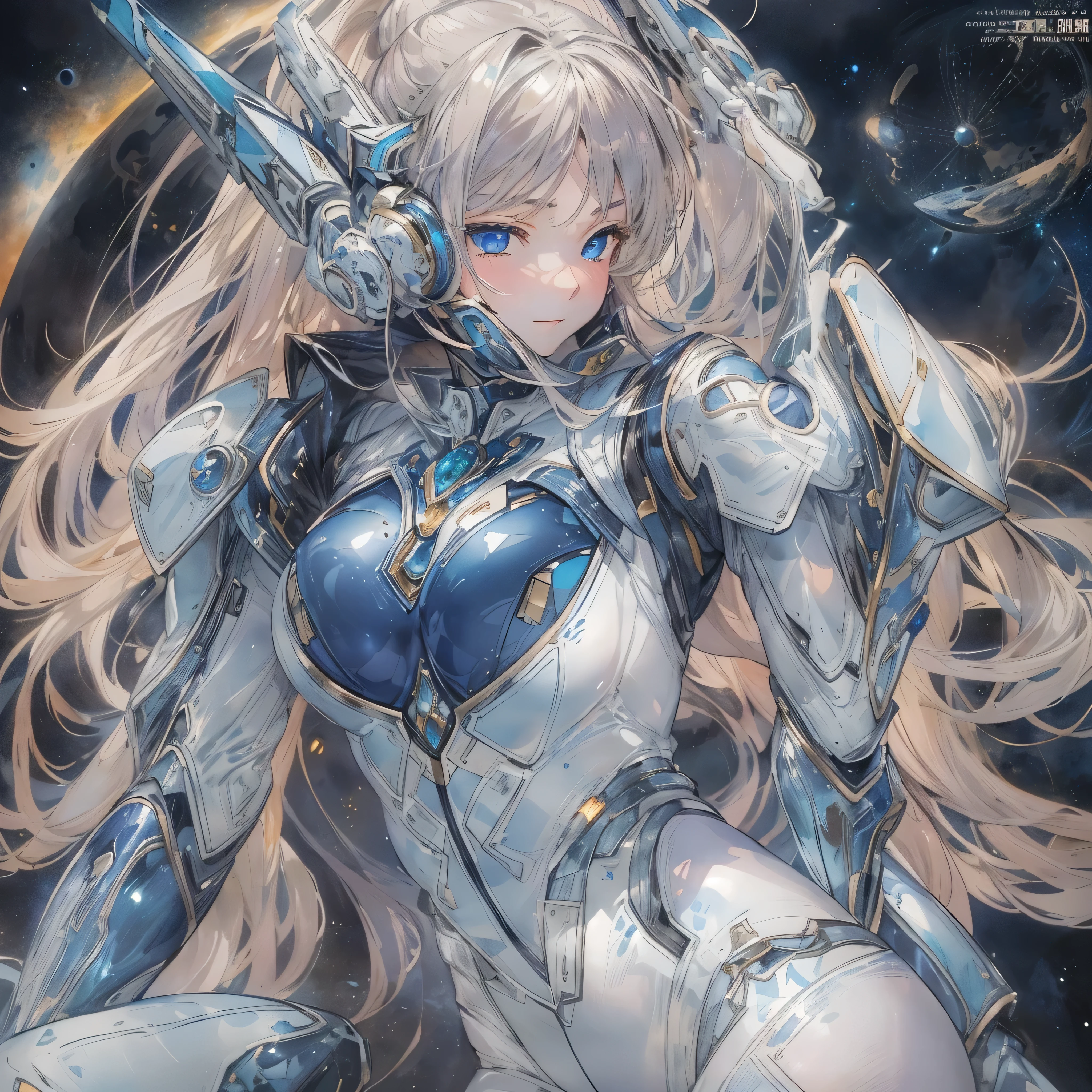 masterpiece,best quality,ultra-detailed,very detailed illustrations,extremely detailed,intricate details,highres,super complex details,extremely detailed 8k cg wallpaper,cowboy shot, caustics,reflection,ray tracing,demontheme,nebula,dark aura,cyber effect, 1girl,solo,alone,mecha musume,mechanical parts, robot joints,single mechanical arm, headgear, mechanical halo,star halo,intricate mechanical bodysuit, mecha corset, kimono, full armor, very long hair,white hair, hair between eyes, multicolored hair, colored inner hair, red eyes,glowing eye,eye trail, random expressions,random action, ancient japanese architecture,pond, starry sky,skyline, <lora:mecha_offset:1> <lora:more_details:0.3>