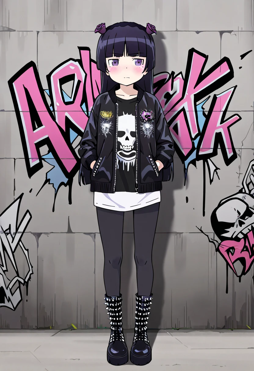 ((1Girl)) ((Punk style)) ((Emo style)) 

She has dark tan skin,she has green eyes, her right eye has an eyepatch on it., her hair is colored orange/ginger, it’s in a mullet, she dress in a punk fashion and emo fashion, wearing crop tops, ripped jeans, with lots of accessories, she has a spiked collar, with lots of necklaces as well, she has bracelets, she wears platform boots, she also has an eye patch on her right eye. 