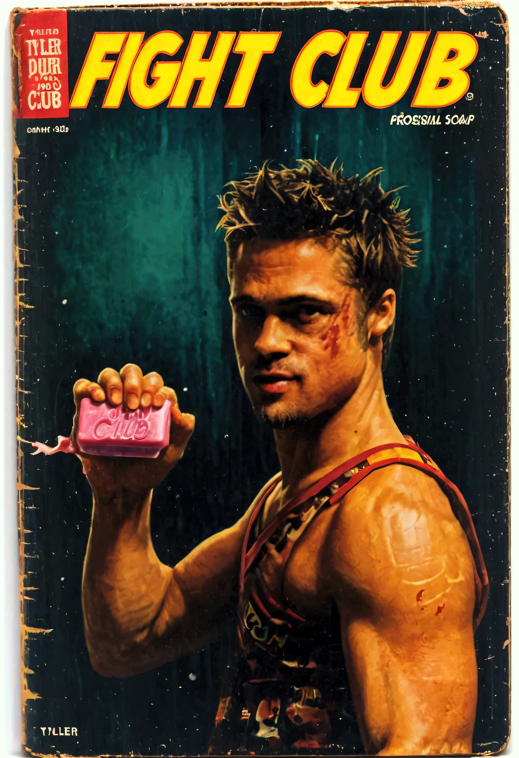 Vintage comic book cover of Tyler Durden holding Fight Club soap 