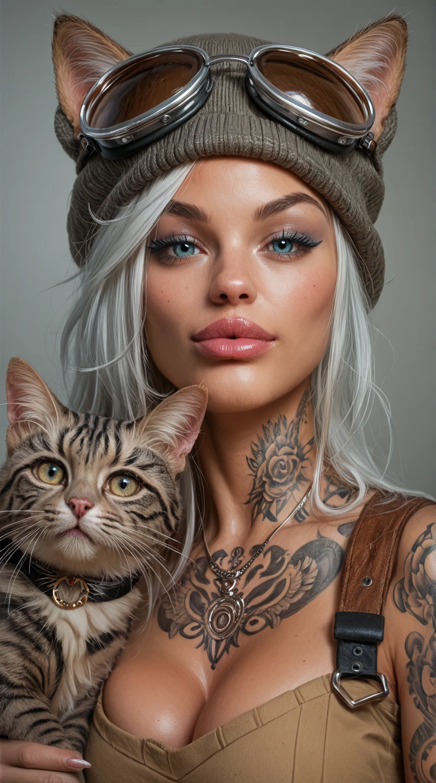 a close up of a woman with a cat and a hat, realistic art style, beautiful artwork, cute detailed artwork, tattoo style, trending on deviant art, in style of digital illustration, ultra realistic illustration, attractive cat girl, realism art style, trending on artstration, artgasm, inked, perfect artwork, highly detailed portrait, extremely high quality artwork