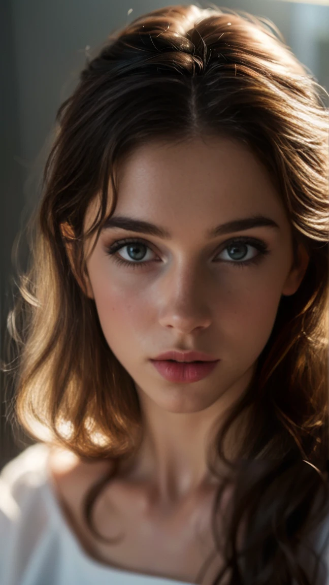 (1girl), C-cups, realistic, photorealistic, detailed facial features, beautiful eyes, delicate lips, porcelain skin, natural lighting, warm color palette, cinematic composition, high resolution, intricate details, masterpiece