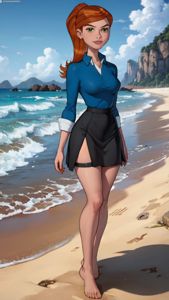 Videl em uma roupa curta posando para uma foto, bunda grande, coxas grossas, massive legs towering over you, pernas grossas, full body in sight, coxas expostas!!!, thicc, cute face with arms and legs, roupa apertada, imagem de corpo inteiro, tiro de comprimento de corpo inteiro, olhar sexy, traje apertado, em pleno crescimento, mulher curta robusta, rosto muito bem feito, rosto em 8k