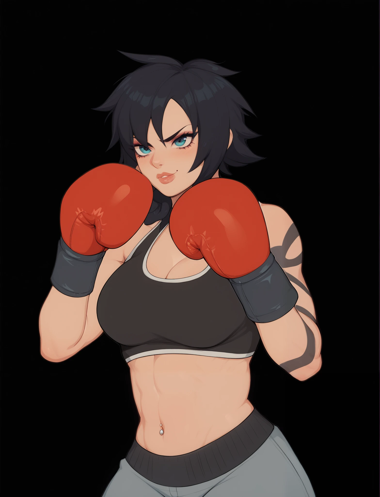 boxing girl, make detail and contrast shading, anatomy fix