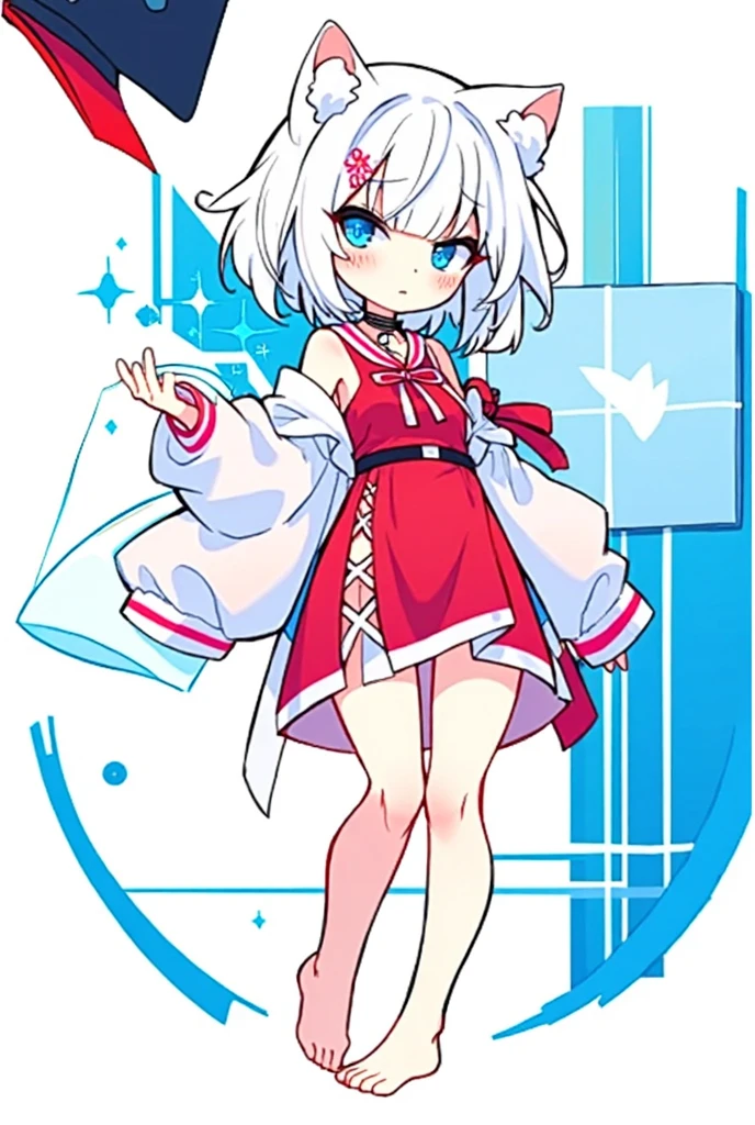1 girl, cute, young, white hair, twintail, blue eyes, miko clothes, mini skirt, black tights,