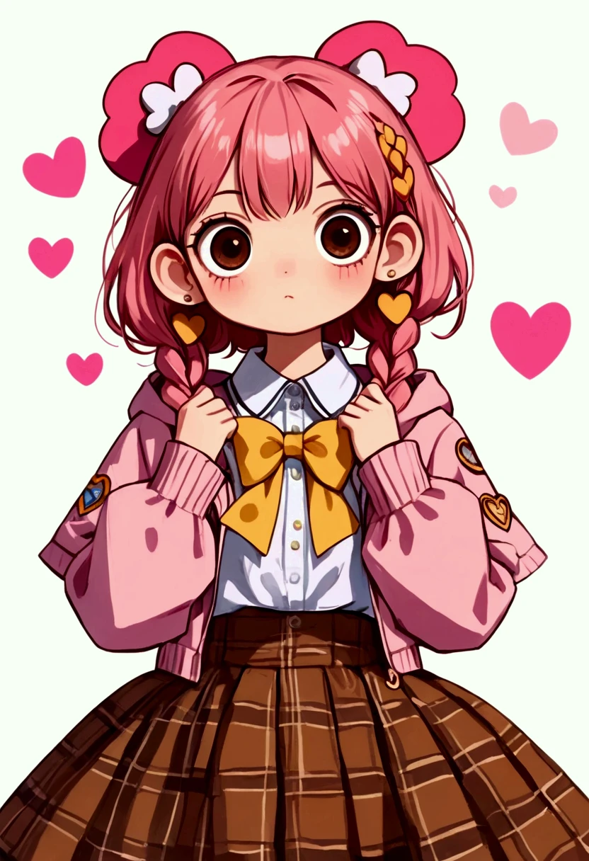  Alta Risolución 1Chica Ahoge Bobby_pin bow bowtie braid brown_Parecis collared_shirt dojikko_pose con volantis_shirt frilled_shirt_ free joint collar _skirt frills hair_bow hair_ornamist hairpin hand_is_own_Head Heart Heart   _hair_adornmist hood hooded_jacket jacket lisg_hair ise_It seems_closed pistagram pink_hair plaid plaid_Arco a cuadros_falda pliSada_skirt shirt shoelacis shois simple_parte inferior pie falda solamente istrella_(symbol) twin_ trenzas wariza white _    white background_  medium length  ,    full body