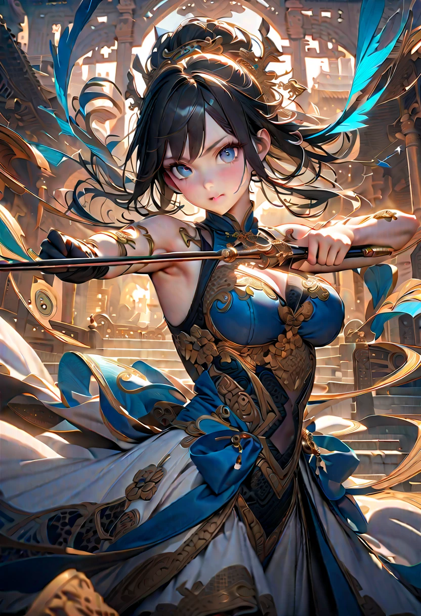 ((Super Best Quality)), ((Very Masterpiece)), ((Super Detail:1.4)), ((Ultra Photorealistic 3D)), Android Mage Girl, Mechanical Body, Dynamic Action Poses in Battle Scenes, Mechanical Armament of Very Complex and Heavy Fighters, Off-the-Shoulder Fashion Fused with Detailed and Complex Steampunk and Detailed Gothic Lolita, intricate steampunk headgear, very thin long legs, mechanical boots above the knee, fluttering lace flared miniskirts, upturned and beautiful little breasts, rather long vertical curly silver hair moved by the wind, countless shining large spheres flying around, many sparks crossing and splashing, countless neon lights raining down from poses that evoke magic, steampunk factories, Intricate and precise mechanical ruins, very dark night backgrounds, very dramatic and cinematic lighting.
