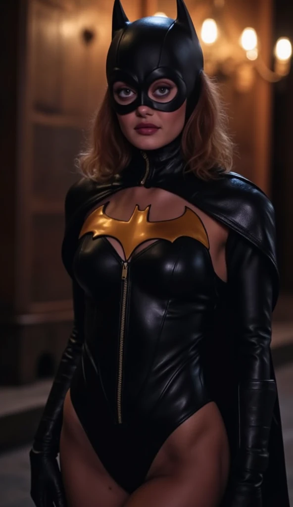  Ella Purnell sexy Batgirl cosplay, big breasts,  in a sexy pose , Without the mask 