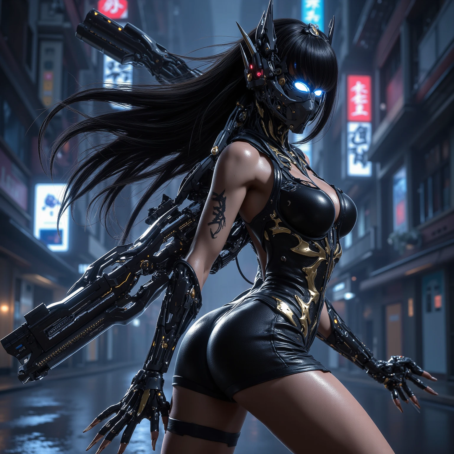 ultra realistic 8k cg, ((masterpiece magazine cover)), ((ultra detailed background, delicate pattern, intricate detail)), (highly detailed, fine detail, quality, (photorealistic:1.4),beautiful lighting, masterpiece, best quality, 4 sexy Cyberpunk girl, solo, Harajuku jacket, skintight catsuits, Cyberpunk ((combat armors)), (masterpiece, award winning), standing against wall, dynamic pose, looking at viewer, armband, thigh strap, head tilt, black hair, aqua eyes, Jennie Kim types, (side boob)