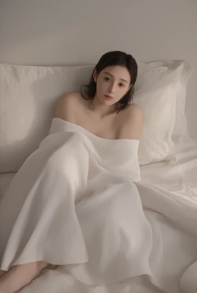 A Korean girl, naked, big breast, lying in bed - SeaArt AI