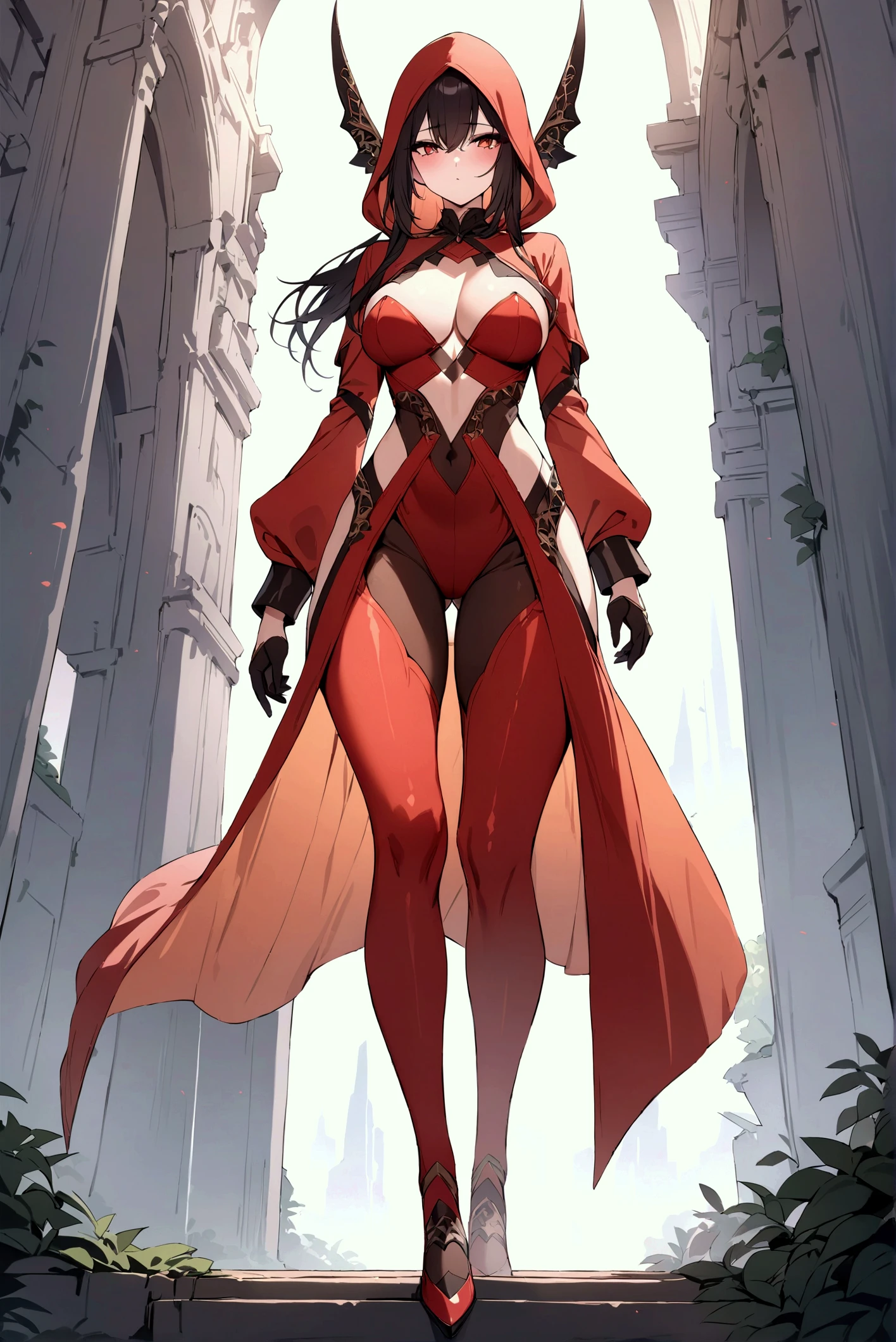 professional artwork, Intricate Details,(masterpiece, best quality), sharp focus, detailed painting, photorealistic lighting, trending on pixiv, red glowing eyes, asmodeusoutfit, underboob, smirk, blushing, dark, gloomy, dramatic lighting, fog, mist, god rays, fantasy landscape, day, sunny sky, castle, walking, girl, sexy, close up, red blood hair color, mature female,Beautiful Finger,Beautiful long legs,Beautiful body,Beautiful Nose,Beautiful character design, perfect eyes, perfect face, extremely detailed CG unreal engine 8k wallpaper, perfect lighting,Colorful, Bright_Front_face_Lighting, ultra high res,4K,ultra-detailed, photography, 8K, HDR, highres, (small boobs), rich detailed lips, rich detailed lipstick, beautiful detail eyes, (full body shot),
asaemon_sagiri, (solo:1.4)