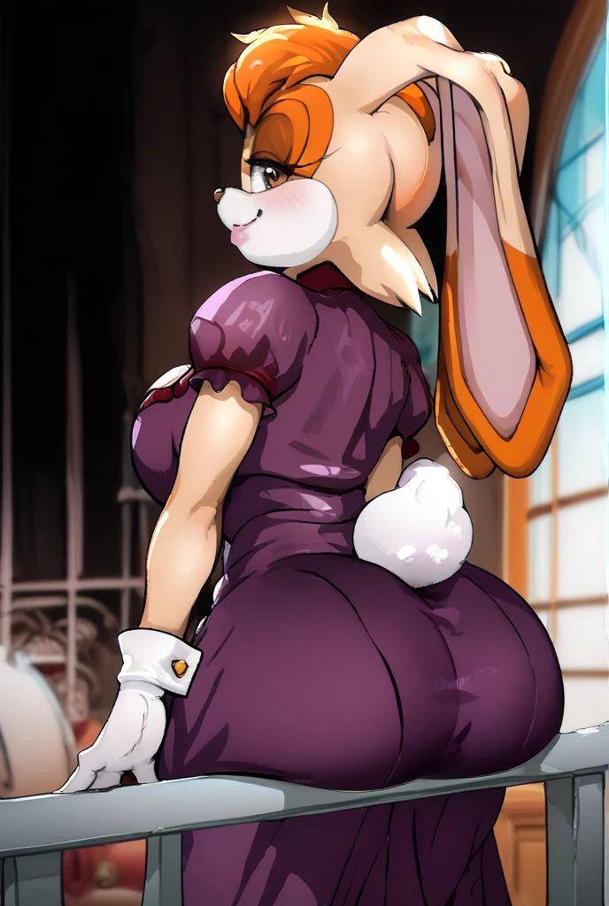 Vanny the bunny from FNAF, White suit, suit ripped from middle revealing human skin, bunny mask, wearing mask, bunny mask covering face, bunny ears, Highest quality, Highest quality, High quality illustrations, masterpiece, Ultra-high resolution, Detailed Background, night, Absurd, Perfect Anatomy, performance, Good lighting, humanoid, NSFW, pussy, tits, crouching, behind view, pressing ass against viewer's face, worm's eye view, low angle view, bending over, presenting pussy, looking back at viewer, showing butt, Stick your butt out, Pay attention to the butt, half-closed eyes, smug smile, smile, spread pussy, bodily fluids, wet pussy, first person view, viewer giving cunnilingus, cunnilingus POV, naked