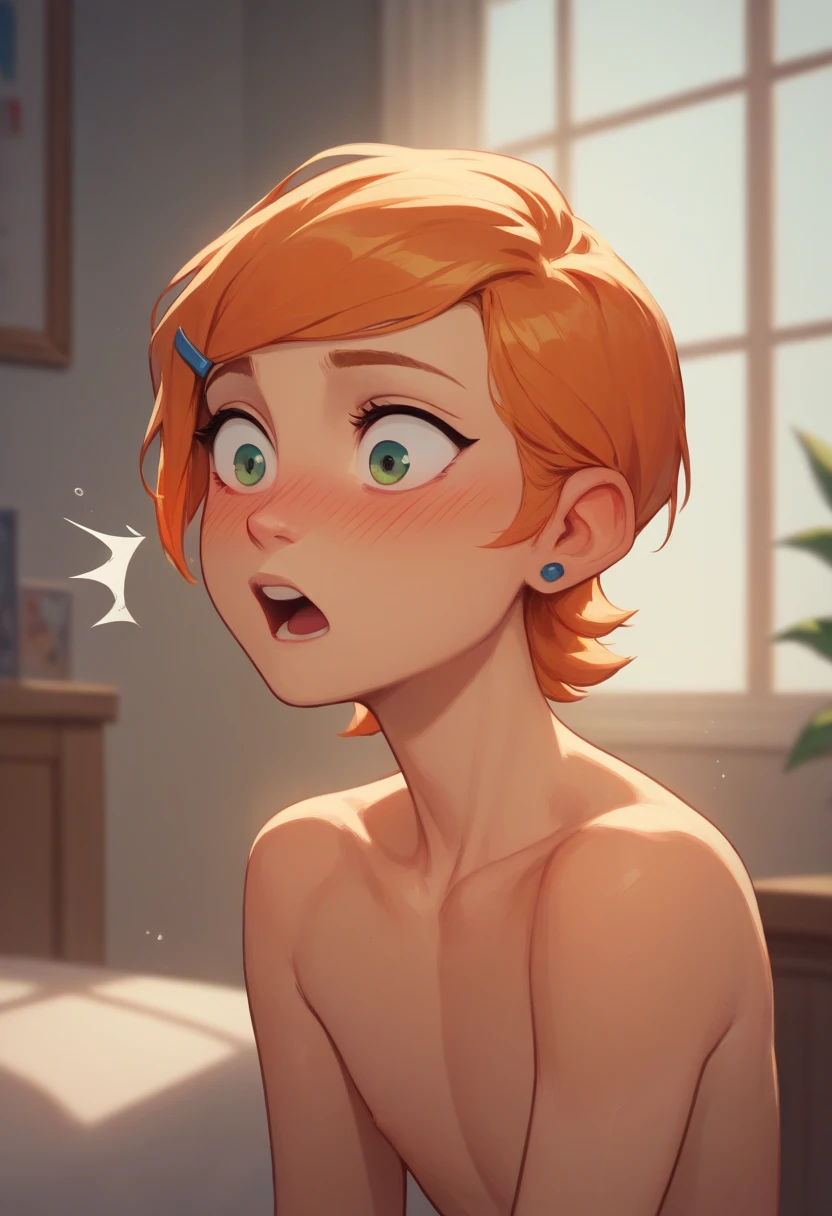 (masterpiece, Best Quality), 1 girl, beautiful face, Gwendolyn_Tennyson, old, (1 girl, Alone:1.3),, blank background,, naked, nude,, flat chest, blush