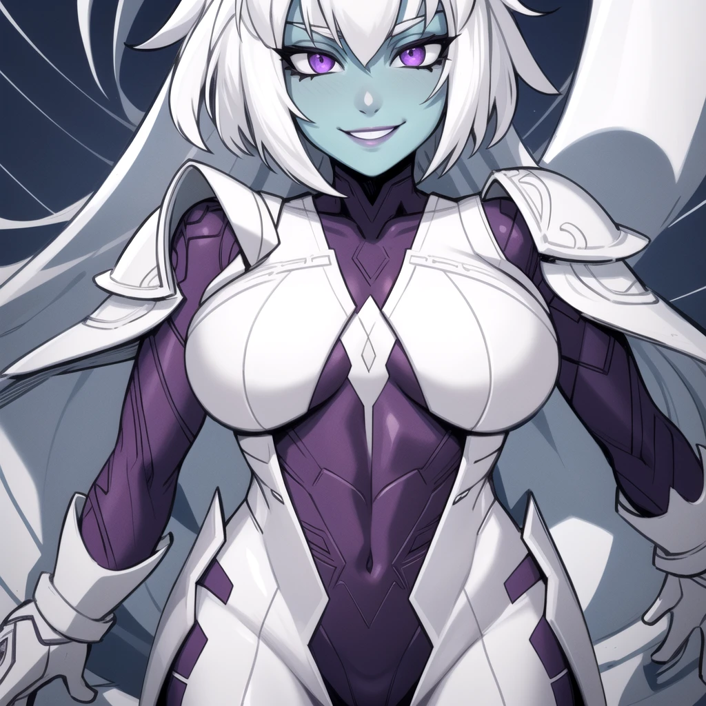 ((Obra maestra)), ((ultra calidad)), (alto detalle), (proporciones perfectas), (ojos perfectos), (boca perfecta), (manos perfectas), (ojos hermosos), cuerpo completo, looks at the camera, lingerie suit, 1chica, female, mature, (drow),  white hair, (dark skin), , (grey skin), ponytail, (pointy ears), green eyes, serious, standing with bent legs, anime screencap