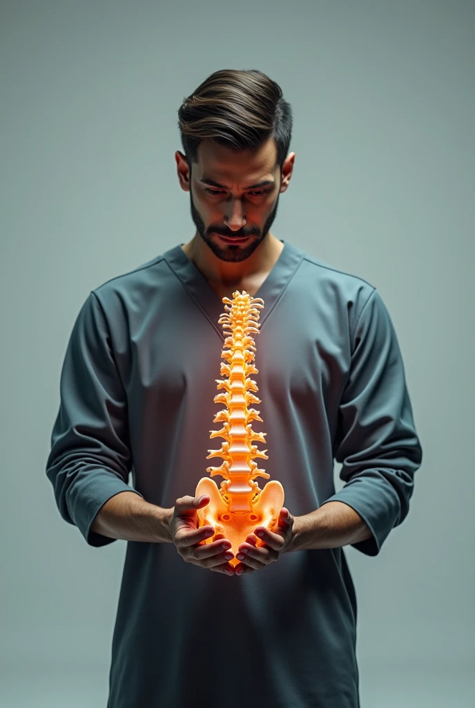 a man standing holding a spinal cord in front of his body, highly detailed, anatomical illustration, realistic, medical, biology, science, human anatomy, medical study, detailed muscles and nerves, 8k, photorealistic, masterpiece, digital art, concept art, cinematic lighting, moody lighting