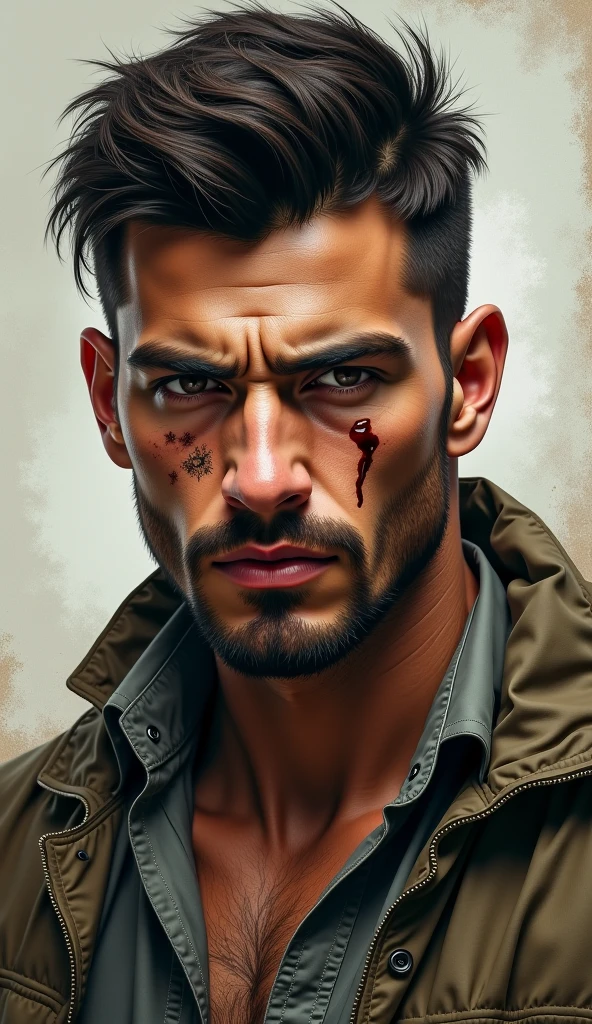 Fernando Diaz is a 28 year old man, with an appearance marked by years of difficult living and the emotional and physical scars he carries. He has about 1,80 m high, with a strong physical build, result of the years of training and struggles he faced in the gang. Your body is robust, with defined muscles, but without exaggeration, suggesting someone accustomed to hard work and combat