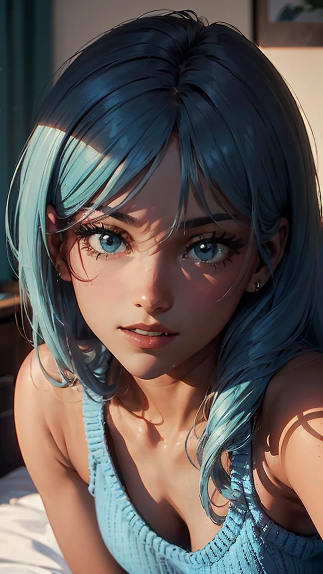 analogue style,model shoot style,primitive(approximate:1.4)'s(JinxLol:1.1),Center face,1girll,(shiny pink eyes:1.7,blue hairs),(shining body),(Hands off the camera:1.5)),looking at viewert,
((unholy:1.3,low head:1.3,the night:1.3,dreads:1.3,terrifed:1.3,Contracted pupils:1.7,mad smile:1.6)),mediuml breasts,Arm tattoos,stomach tattoo,((Sweat on the face:1.4)),
best qualityer,Epic(Photo of Lee Jeffries,Sony A7,50 millimeters,pores:1.5,a color,Hyper-detailing:1.5,filmgrain:1.4,
hyper realisitc:1.5),hyper realistic texture,tmasterpiece,Unreal Engine5,the Extremely Detailed CG Unity 8K Wallpapers,photorealistic eye,
Crazy meticulous photos,(ecstasy of light and shadow,Dark deep shadows),(Winner of the Pulitzer Prize for Photography and Taylor Wessing Photographic Prize)