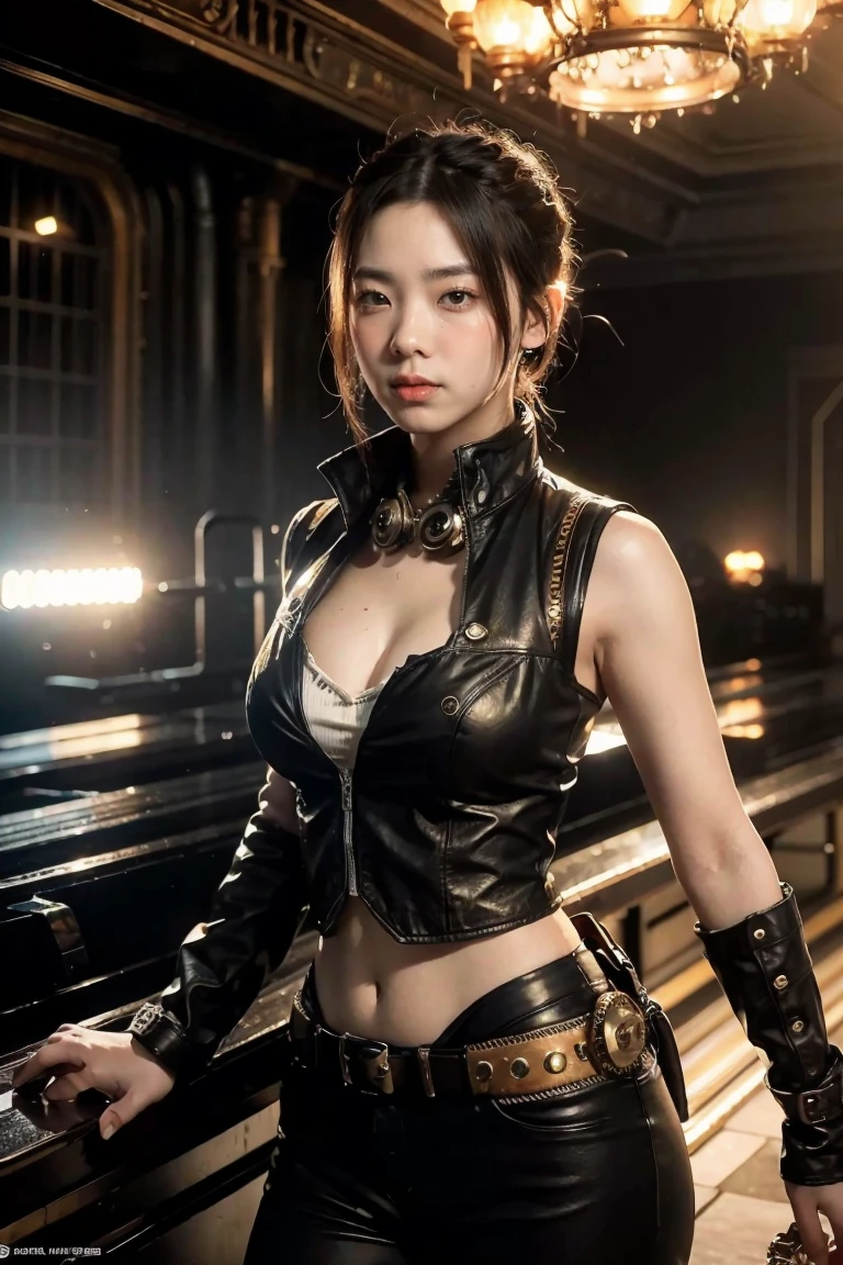  steampunk, beautiful female mechanic, \ atlus\,  best aesthetic performance , Steam that makes you imagine heat is erupting in the background,  A fascinating and glamorous world ,  cinematic lighting,  raytracing ,  raytracing ,  high detail, Afterimage, masterpiece,  top quality,  super detailed, 4K,  super high resolution, 8k