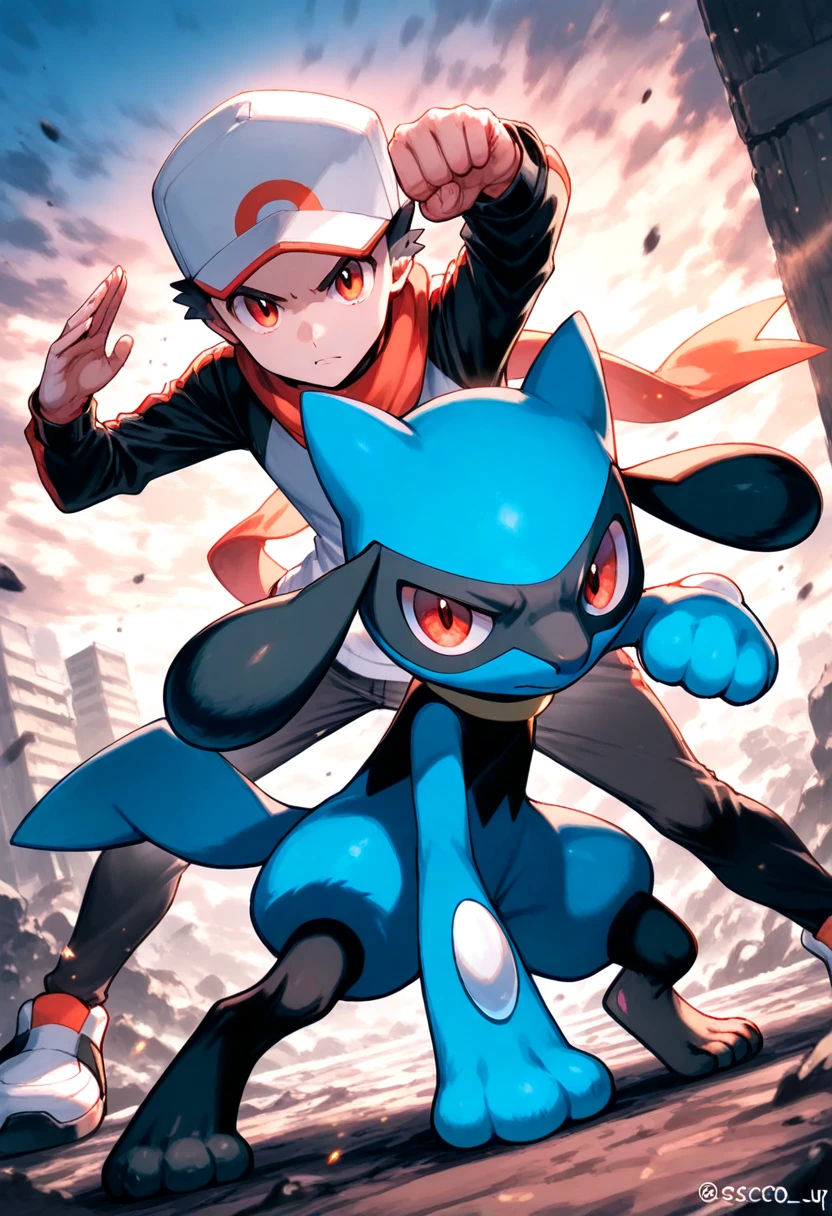 riolu (pokemon), fighting stance, standing, looking at viewer,