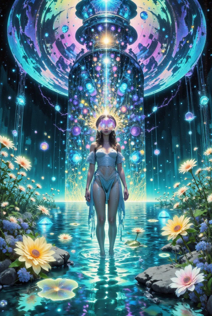 "Create an ultra-high resolution (33554432K) watercolor illustration depicting the world's most unique woman, a living embodiment of unparalleled individuality. Emphasize an extraordinary blend of diverse cultural elements, futuristic concepts, and natural phenomena in her appearance and surroundings. The image should be a mesmerizing fusion of reality and fantasy, challenging conventional notions of human appearance and expression.
Central Focus:
The Woman: An extraordinarily unique individual with features that defy conventional categorization.
Surroundings: A dynamic environment that reflects and complements her uniqueness.
Symbolic Elements: Objects and patterns that represent various aspects of her individuality.
Character Details - The Woman:
Face:
Asymmetrical features with each side representing different ethnicities or ages.
Eyes of different colors, shapes, and possibly non-human characteristics (e.g., compound eyes, bioluminescent).
Hair that transforms from organic to inorganic materials (e.g., flowers to fiber optics).
Body:
A harmonious blend of different body types and skin tones.
Limbs that seamlessly transition between human, animal, and plant-like forms.
Skin with patterns reminiscent of various natural phenomena (e.g., galaxy swirls, tree rings, ocean waves).
Attire:
Clothing that defies gravity and conventional design, incorporating living elements and technology.
Accessories made from a mix of ancient artifacts and futuristic devices.
Environmental Elements:
Background:
A landscape that shifts between different biomes and dimensions.
Floating islands with diverse ecosystems.
Portals showing glimpses of alternate realities.
Flora and Fauna:
Hybrid creatures that combine features from different species.
Plants with properties of both organic life and advanced technology.
Lighting and Atmosphere:
Multi-dimensional Light: Light sources from different planes of existence, creating impossible shadows and highlights.
Atmospheric Anomalies: Aurora-like