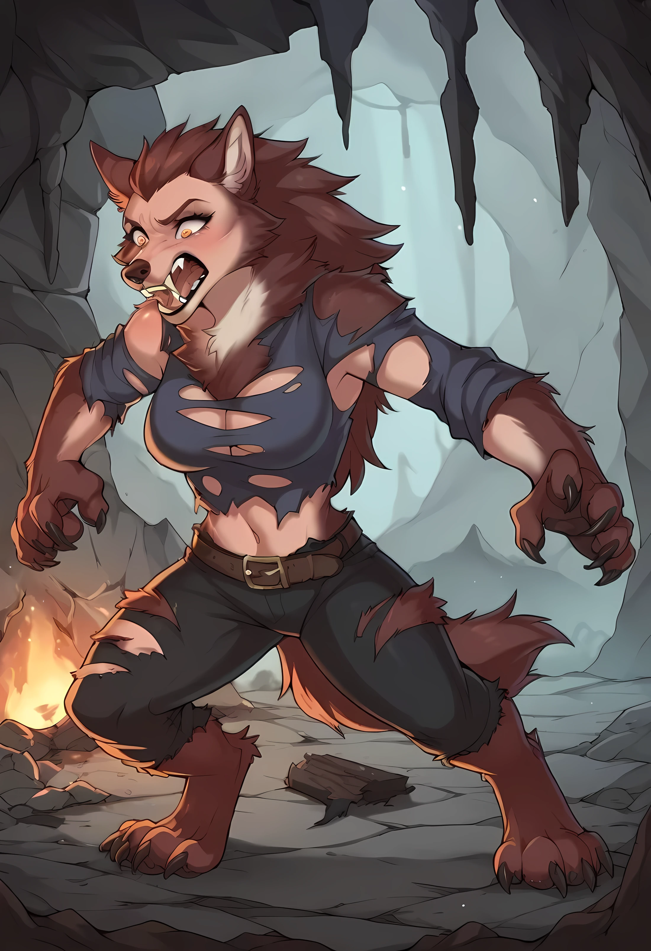 Werewolf transformation, [Human: wolf: 0.6], [nail: claws:0.8], fangs:0.8,  woman , [Human skin: wool: 0.5], detailed wool, tremble:0.9, in pain:0.8, frightened:0.8, embarrassed:0.8,  torn clothes :1.1, DEEP NIGHT, darkness, (illustration,  masterpiece fails, fantasy,  deep shades ,  ultra detailed )