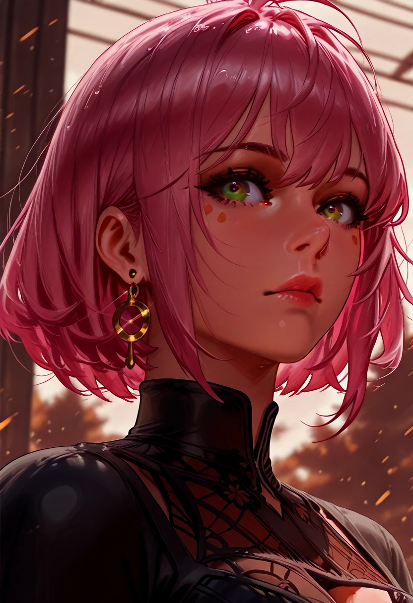 anime girl with pink hair and gold earrings looking at the camera, portrait knights of zodiac girl, detailed digital anime art, stunning anime face portrait, beautiful anime portrait, detailed portrait of anime girl, detailed anime character art, artwork in the style of guweiz, clean detailed anime art, anime style portrait, realistic anime artstyle, guweiz, realistic anime art style