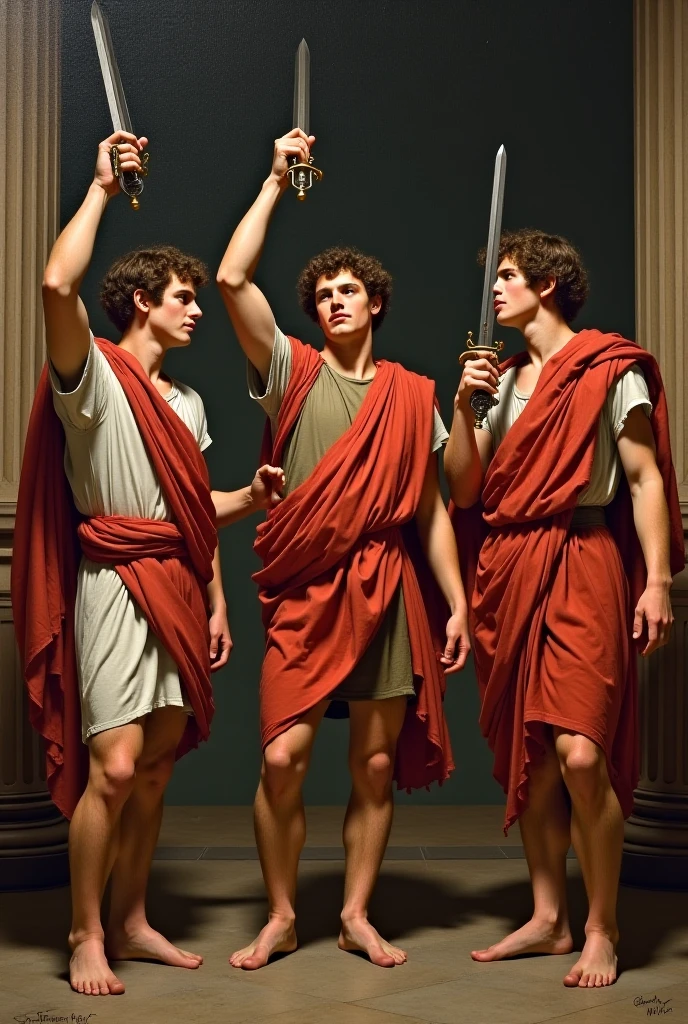 an oil painting inspired by antiquity, with Man in the center, perspective, Greek and Roman philosophers represented on it, Greco-Roman architecture, realistic painting, life size, inspired by Raphael's fresco entitled ''The School of Athens''