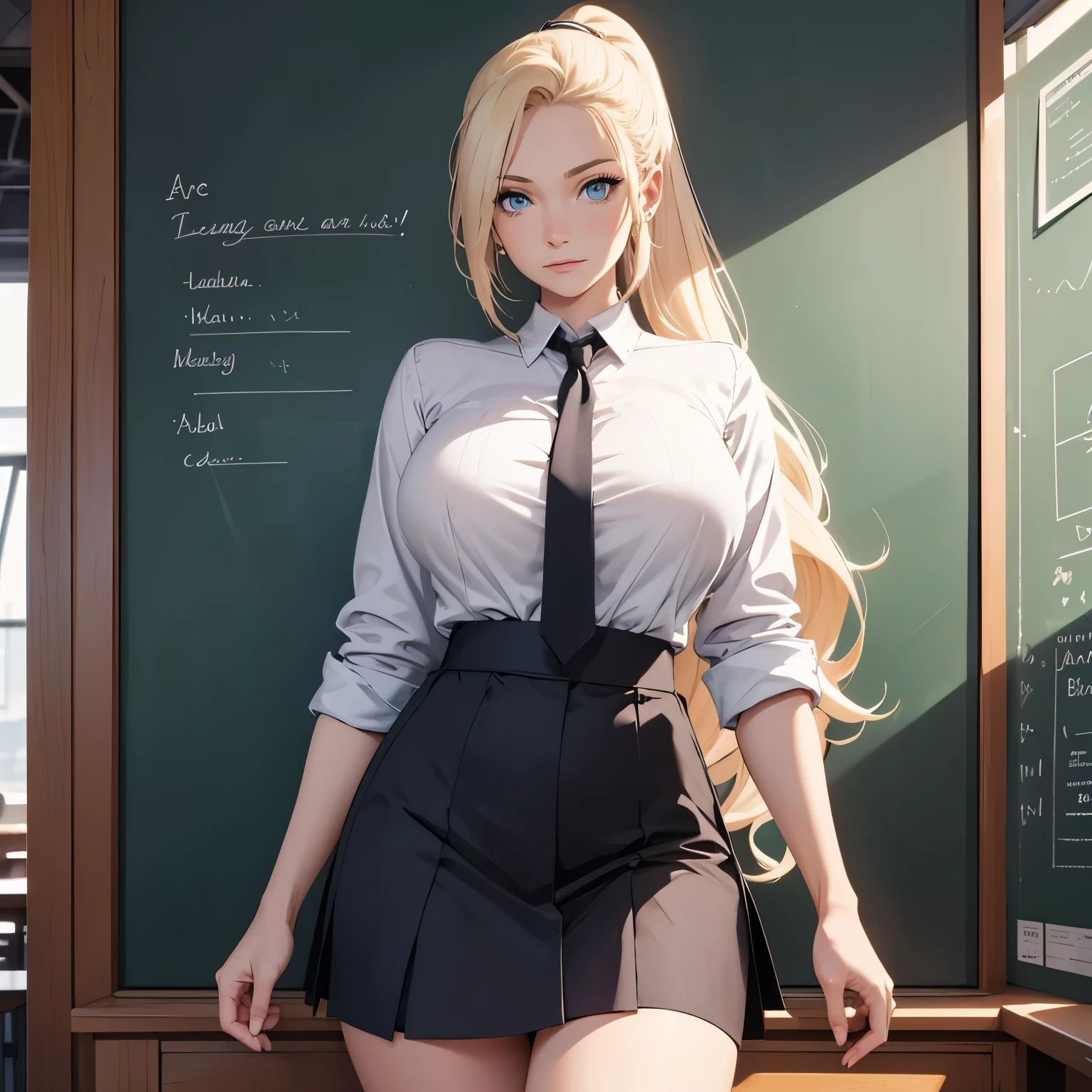 Billie Eilish, masterpiece quality, (masterpiece quality:1.3), high res, realistic, lots of detail, alone, 1girl, (1girl:1.9), solo, in a college classroom, in a classroom, college students in background, chalkboard in background, long hair, platinum hair, (platinum hair:1.5), wearing choker collar, wearing black lace bra, wearing red plaid skirt, (miniskirt:1.5), bare legs, (bare legs:1.5), thin body, small breasts, (small breasts:1.5), lots of cleavage, worried, (worried face:1.5),