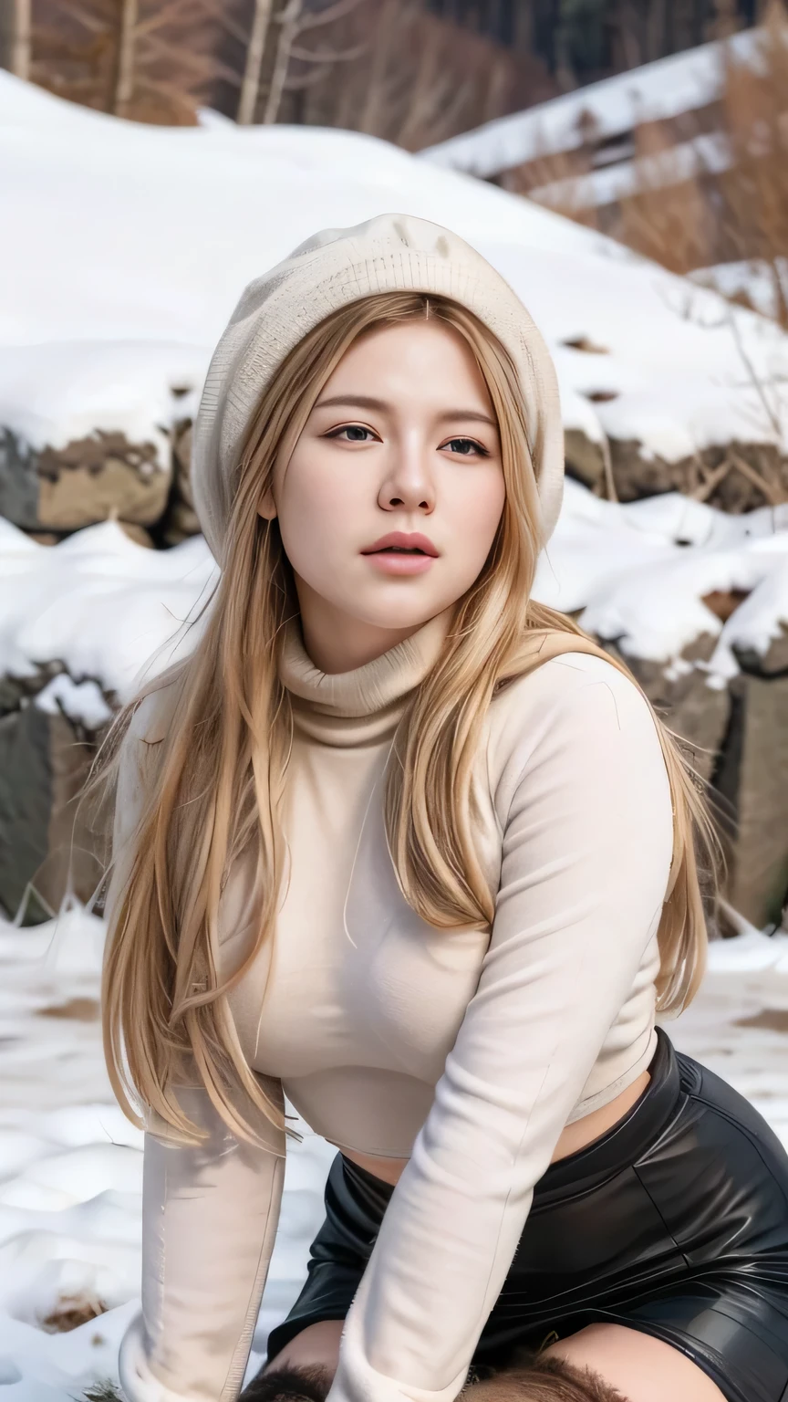best quality, masterpiece, (photo realistic:1.4), detailed skin, intricate details, a 20 year old pretty Caucasian girl, (blonde:1.5), detailed background, bikini, (skin texture) (film grain:1.3), (warm hue, warm tone:1.2), cinematic light, ultra high res, best shadow, RAW, (hazy glow), (fading afternoon sun), (vintage lens), (bygone era), (romance), (mystique), (antique camera), (aged metal body), (soft click of the shutter), (golden-hour light), (long shadows), (weathered brick walls), (graffiti-adorned alleys), (ethereal quality), (muted pastel tones), (distant memory), (gentle haze), (dreamlike nostalgia), (light leak), (lens flare), (analog days), (unpredictable allure), (faux fur-lined parka), (hooded sweater dress), (leggings), (over-the-knee boots), (fur earmuffs), (faux fur stole), (knit gloves), (wool stockings), (beret hat), (mittens with flap), (crossbody clutch), (fur-trimmed hood), (thigh-high socks), (thermal skirt), (thermal onesie), (Snowy mountainside), (frosty evergreens), (winter festival), (frozen lake view), (snow-covered village), (winter serenade), (frosty river), (snowy pathways), (frozen hideaway), (winter joy), (snowy mountain pass), (frozen lake reflections), (snowy escapade), (winter adventure), (frosty meadow)