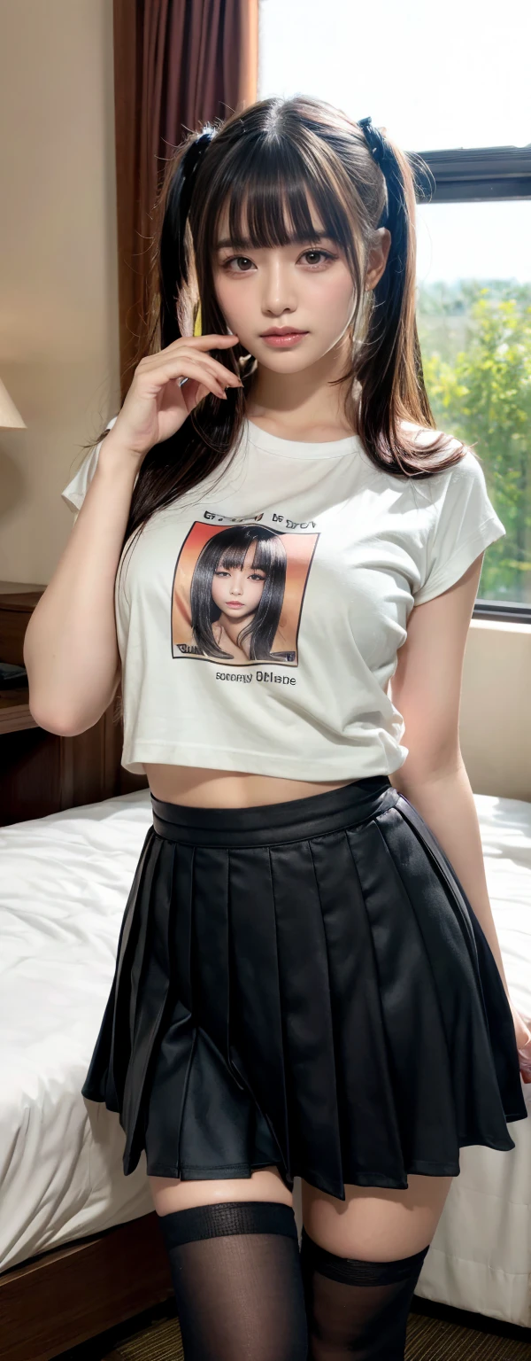 Busty woman with fiude panties like hentai anime graphic transparent t-shirt without bra sweaty and horny showing her pussy in a top with ane graphic sweaty and sweaty with practically no clothes and sweaty and pussy with her on a busty bed