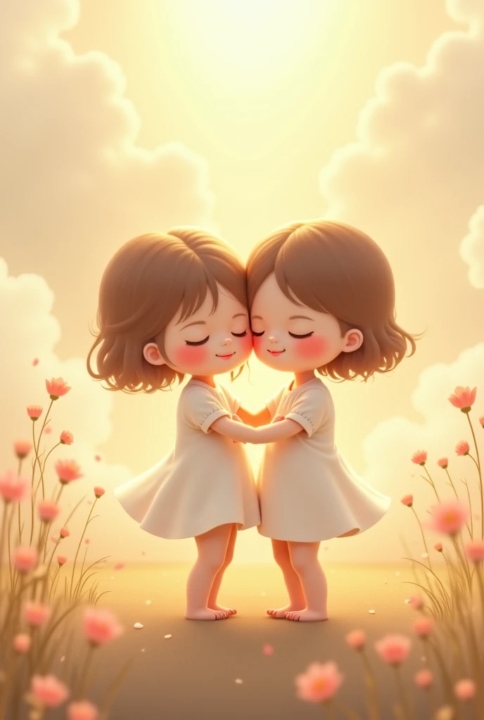 Two  cute little girls kissing each other 