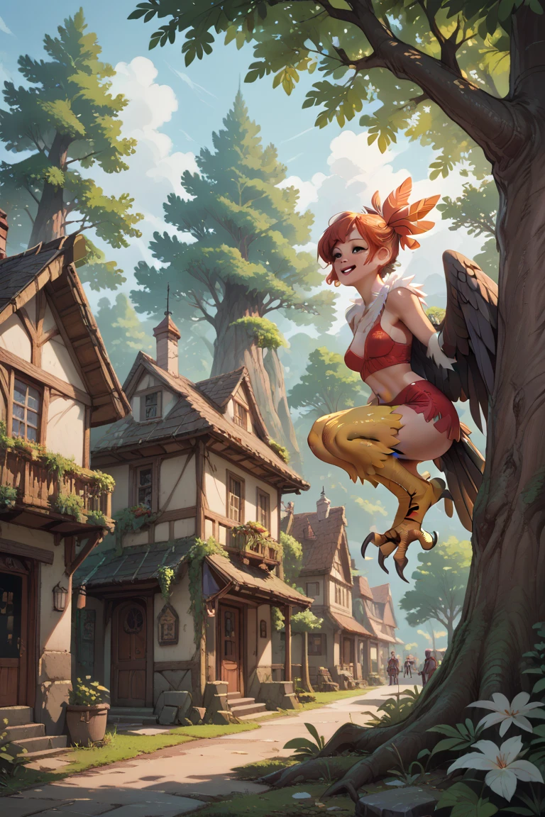 harpy girl, harpy village in a giant tree