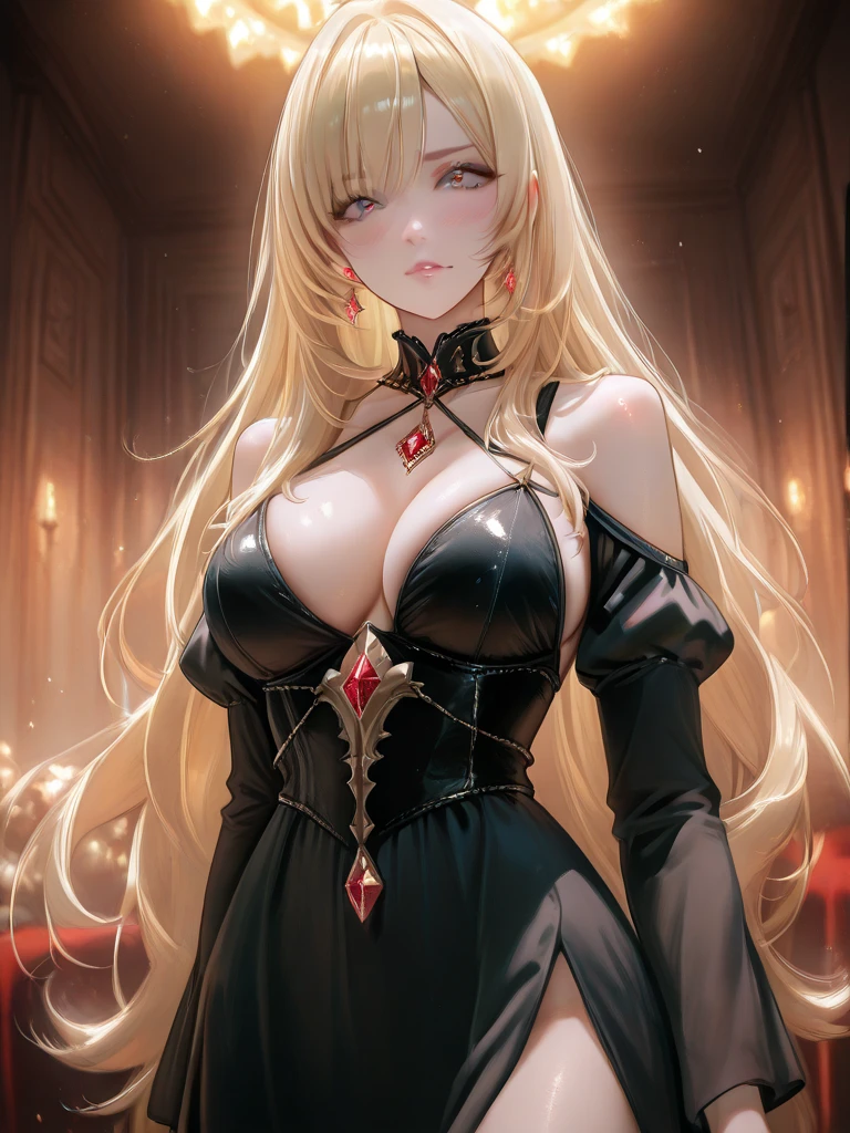 A very beautiful 40-year-old mother who looks young with big breasts and long blond hair who is burn-out in a slave mistress outfit with jewelry 