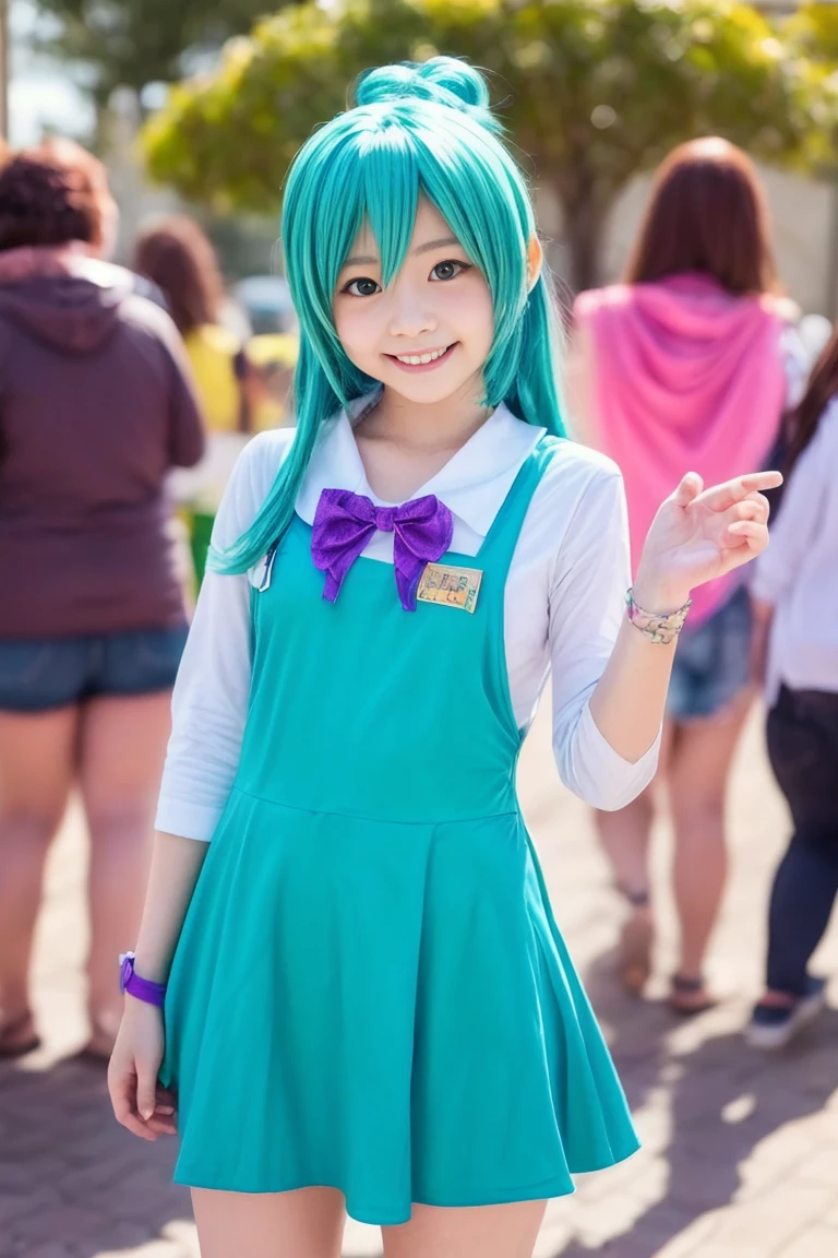   ((Transcendental cute **********))  , (smile),  ((" blessings to this wonderful world！"Aqua-san's cosplay))、(( anatomically accurate ))、(((Transcendental cute ******************)))