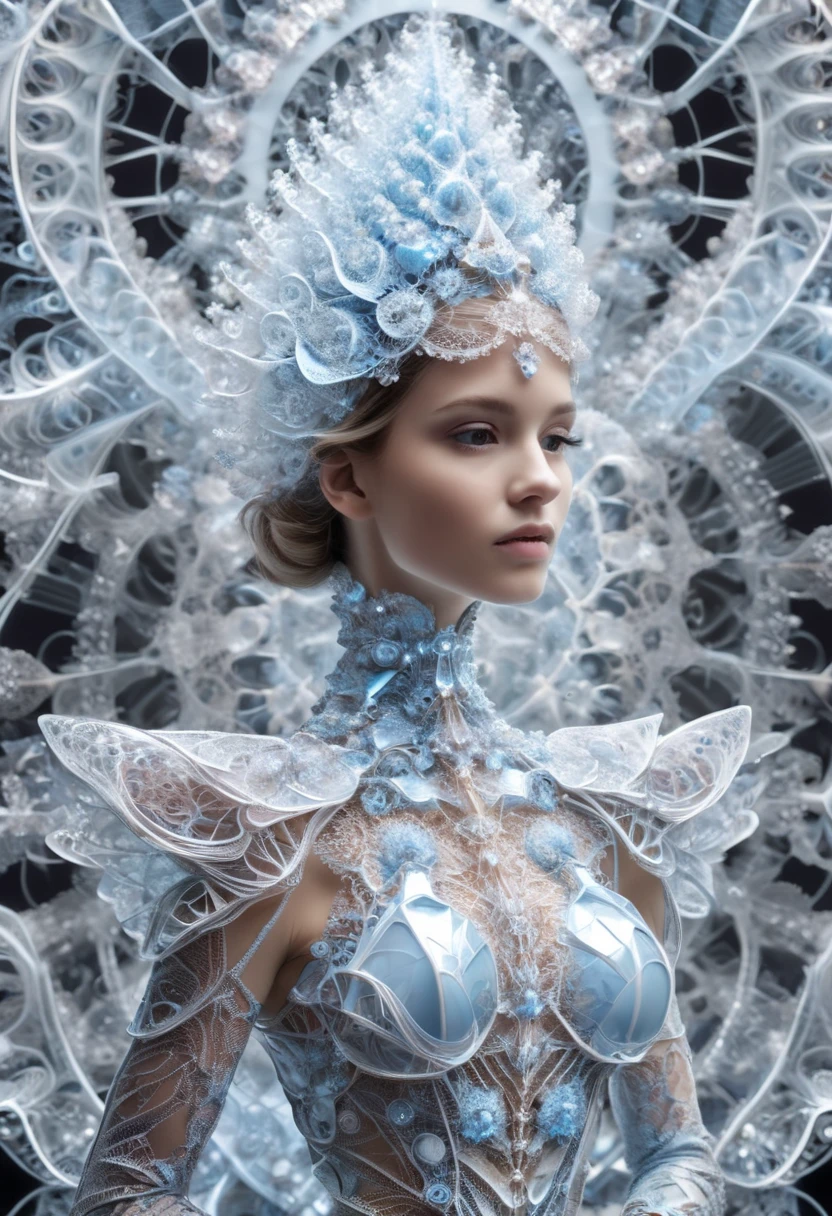 in the style of Megan Hess,(in the style of Nick Veasey:0.6),shiny translucent Mandelbrot armor, fractal,1girl,