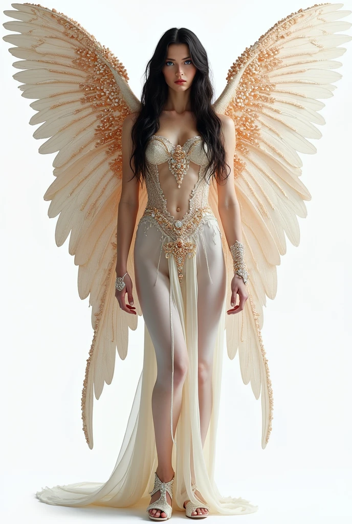 ((Perfect dynamic composition:1.7, Detailed tattoos all over the body:1.6, Wear exquisite jewelry:1.6)), Highly detailed skin and face:1.3, Details of the limbs, Wings on the shoulder, Angel wings and devil wings, White wings and black wings, (Realistic picture, highest resolution), The beautiful face with a calm and elegant expression, (A demon god with wide wings and enormous power on his shoulders., Twelve wings on the shoulders, black bat wings:1.2, white angel wings:1.5), 6 angel wings, 6 devil wings, (Beautiful girl with two meter long hair, Shiny black hair, Smooth white skin, Lips are very red.), ((stand, เรียบร้อยalready)), (big breasts, big breast), (gigantic breast, breast augmentation, Breast 400 cc., small waist, hips raised, small thighs, Long legs), (dynamic poses), (Armor that slightly covers the body), Separate theme, (Angel wings and devil wings), floating in the air above the ground, background darkness, Embraced with twelve wings, He with a crown-like radiance, Those who have light, Wearing little armor, Energy comes out of the body., sparkling wings, White light, black light, Amazing wings, beautiful posture, 8K resolution, Resolution 4000 x 2250 pixels, beautiful posture, Angel wings and devil wings, (Realistic picture, highest resolution), (A demon god with wide wings and enormous power on his shoulders., Twelve wings on the shoulders, black bat wings:1, white angel wings 3 อัน:1.5), Angel wings and devil wings, White wings and black wings, Angel wings and bat wings, Wings between wings, 12 Wings, 6 angel wings, 6 bat wings, Angel wings and devil wings, White wings and black wings, (Beautiful girl with two meter long hair, Shiny black hair, Smooth white skin, Lips are very red.), My hair is very long., ((stand, already)), (big breastsโต, big breastโต), (gigantic breast, small waist, hips raised, small thighs, Long legs), (dynamic poses), (Black and white tight dress, There are beautiful patterns., Decorated with gold embroidery, Show off your body to the fullest, Lots of diamond jewelry), Tight-fitting outfit, Short film set that reveals the body, White and smooth model, The tattoos of gods and demons on the body, The Divine Script and the Demon on the Body, Nude, no clothes, see private parts, beautiful breasts with nipples, no pubic hair, smooth skin that is pleasant to the touch, very full and plump breasts.