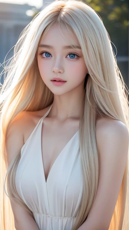 ponytail、silky white skin、sexy teen cute sexy little beautiful face、Glowing blonde dancing in front of cute face、Super long silky bangs that cover the eyes、Very beautiful bright light blue big eyes、very big eyes、blonde hiding her face、very long blonde hair、sexy cute young woman、Super long blonde shiny hair、blonde hair above the eyes、片blonde hair above the eyes、blonde between the eyes、very white bright glossy skin、cheek gloss highlight、very big bust