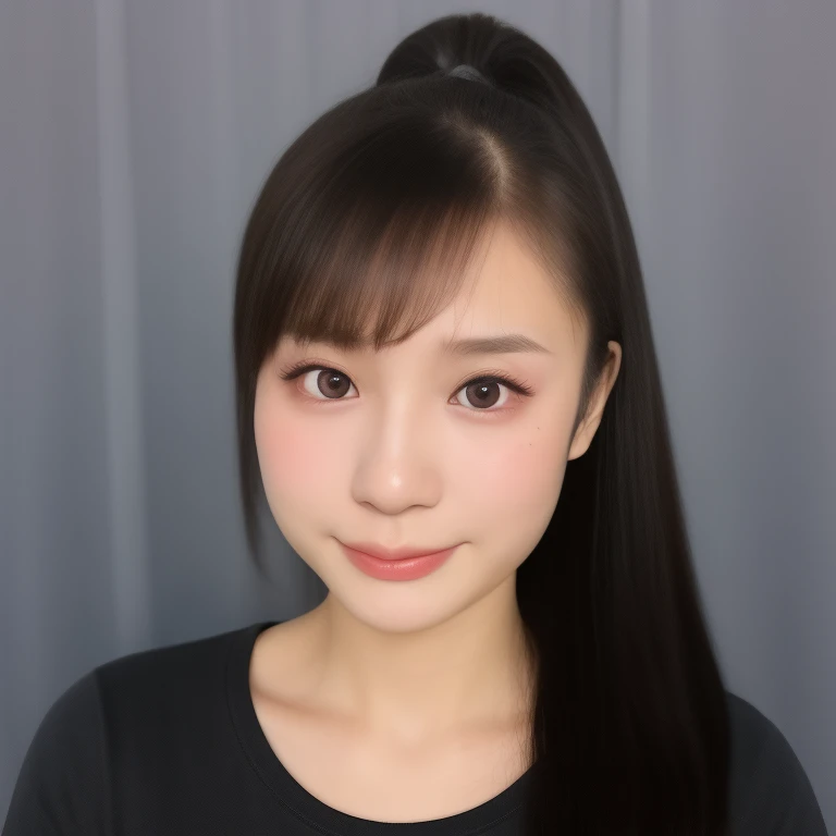 (kawaii 18 year-old Japanese girl), (glossy black hair, high ponytail, bangs, black eyes:1.3), (soft smiling), (wearing crew necked t-shirt:1.3), well shaped extra small breasts, outside background, id photo, bust shot, (masterpiece, best quality, photo realistic:1.4), (professional lighting, physically-based rendering, glossy skin, extremely detailed eyes and skin textures, golden ratio, depth of field), 1girl, solo,