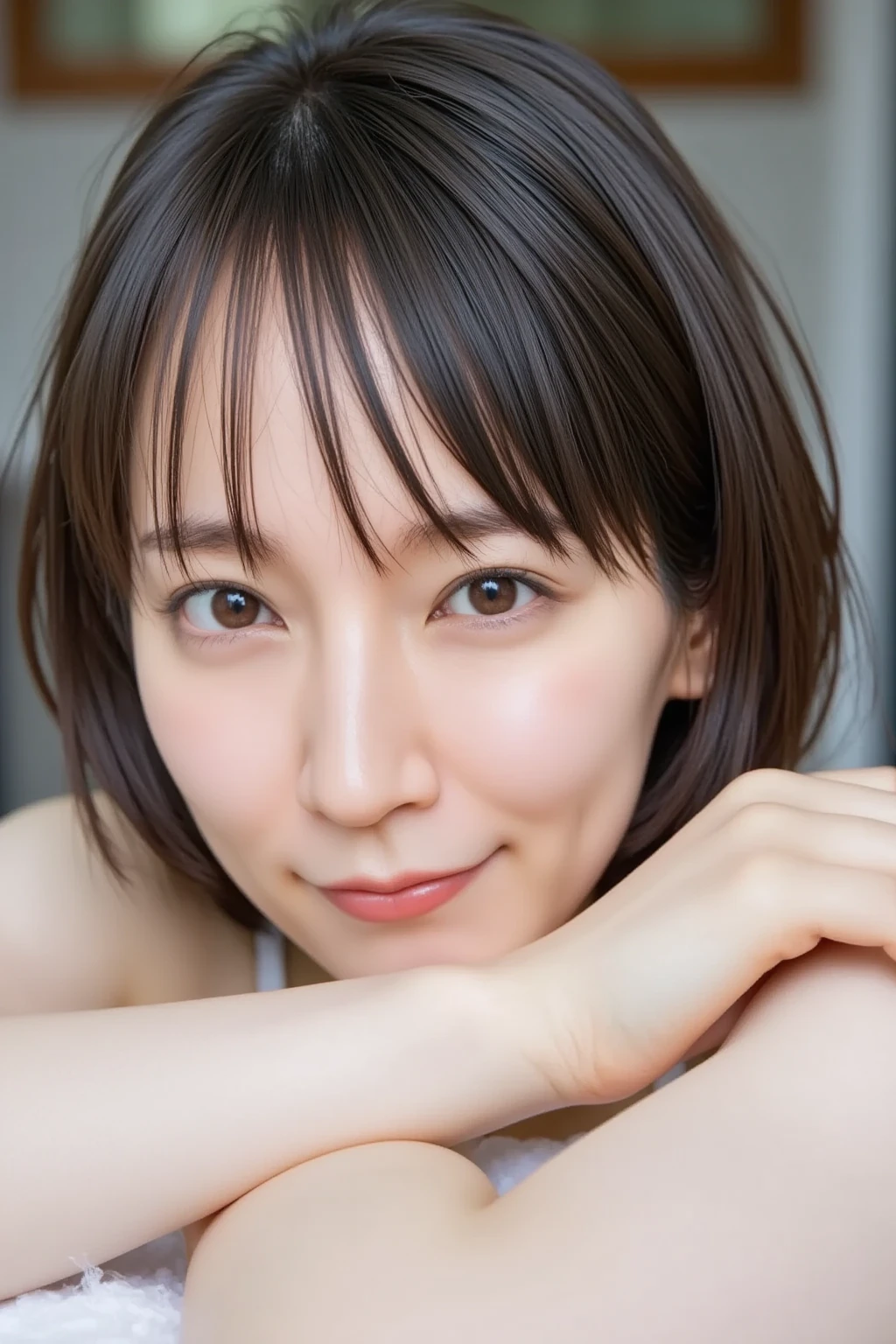 1 girl,(Best quality, 8k, 32k, Masterpiece),(Realistic: 1.5),riho yoshioka:2.5,nude:4.3,elect nipples:2.9,real nipples:3.0,spread pussy:4.2,flushed cheeks,medium breasts,straight long hair,pubic hair:5.1,great laughter,30 years old,on the bed