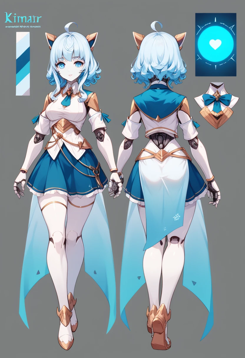  sexy girl, anime style, blue short hair,color palette blue white gold, crystal, (character sheet), high quality, masterpiece, (full body view), cozy clothes, galaxy inspired