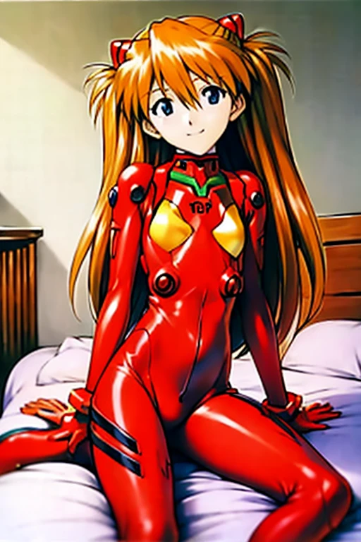 (( top quality)), ((masterpiece)), (be familiar with),  Perfect Face, indoor, bedroom,  Watching Viewers ,
One woman,  Soryu Asuka Langley,
開いた口,  ecstatic expression beside the piano, blush, smile,
 small tits,  flat chest, Young girl, Lori,  s,  girl,
 long hair,  two side up,
Leg spread,