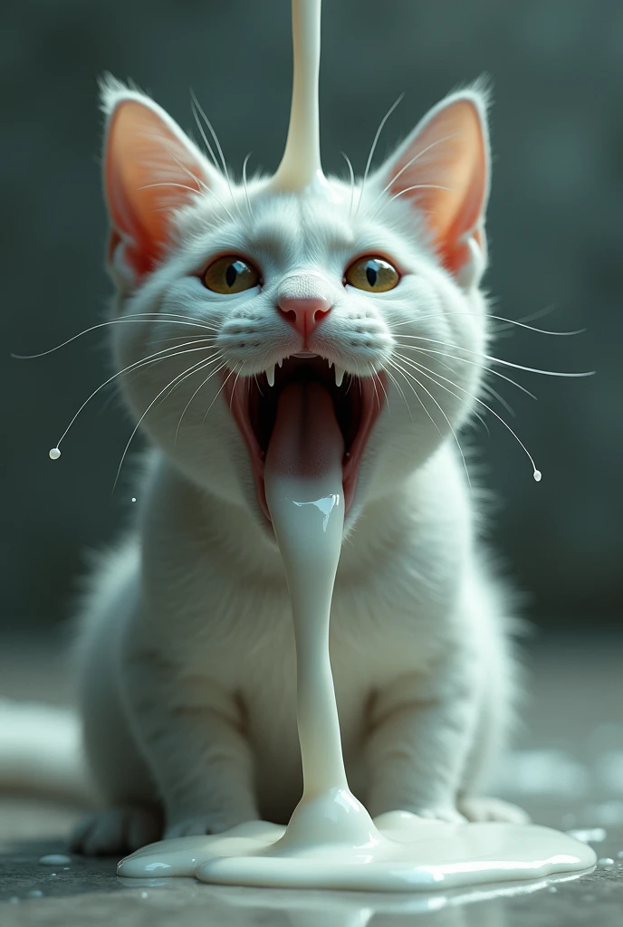 A realistic, thin pan cat crying, colour-white,