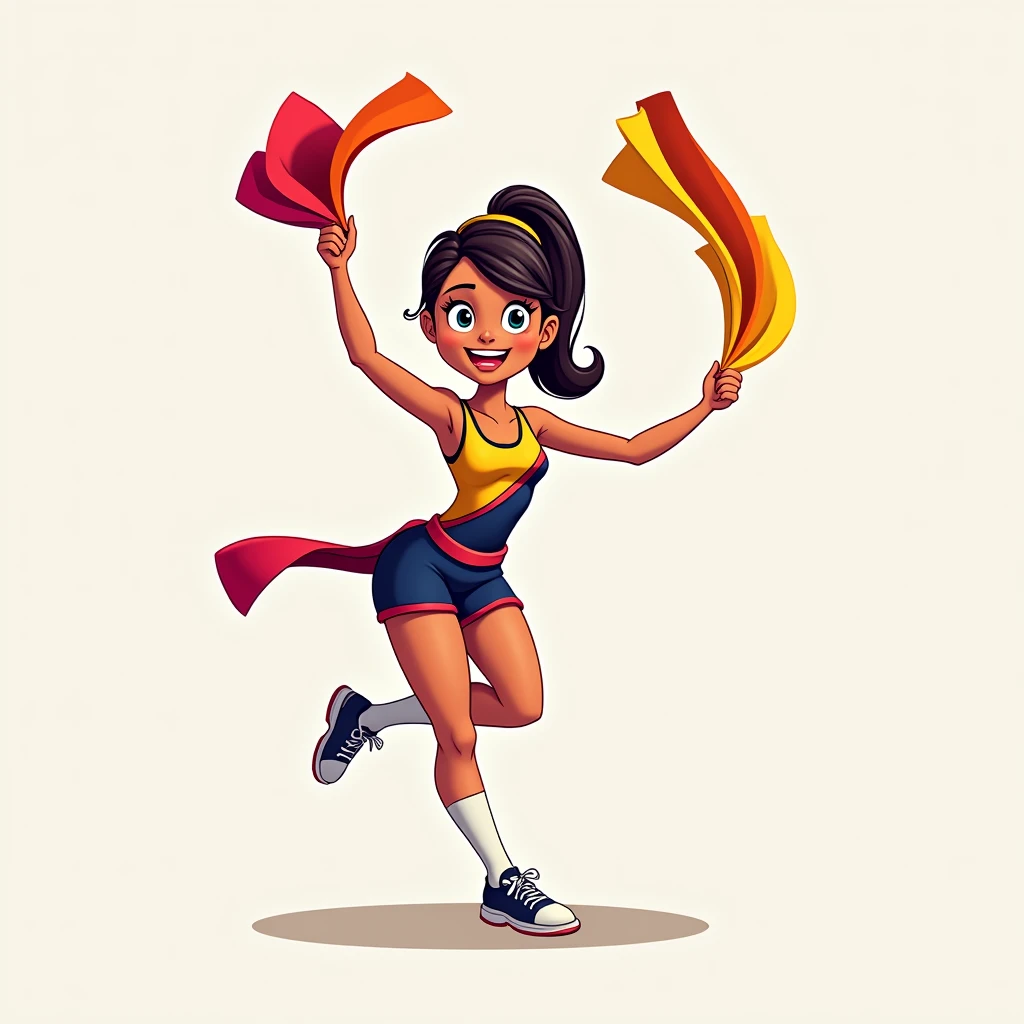 Create an image of an ANIMATED woman on the podium in first place SHOWING THE NUMBERS with a white background.
