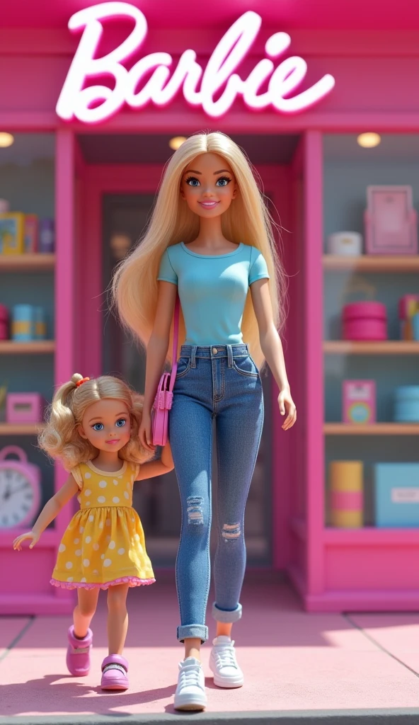 Rapunzel mother and daughter, pele clara tom claro de blush, cabelos muito longo, olhos verdes, sardas torno do nariz, 3D, hugging, vestidas com roupas elegantes e modernas, The mother wears jeans and an elegant green and blue blouse, Nike sneakers on her feet and she is holding in her hand a brown and beige famous brand bag with the letter LV. The daughter wears jeans, blusa branca, Elegant denim jacket and Nike sneakers on your feet. They're happy. perfect hands, 8k, fundo transparente, ultra hd. --crf