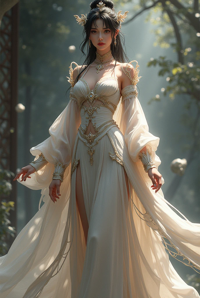 best quality, masterpiece, highres, 1girl, transparent silk china dress, beautiful face, hair ornament, looking at viewer, smile, closed mouth,lips, dress,hair ornament, necklace, jewelry, long hair, earrings, Beautiful face,upon_body, tyndall effect,photorealistic, dark studio, rim lighting, two tone lighting,(high detailed skin:1.2), 8k uhd, dslr, soft lighting, high quality, volumetric lighting, candid, Photograph, high resolution, 4k, 8k, Bokeh