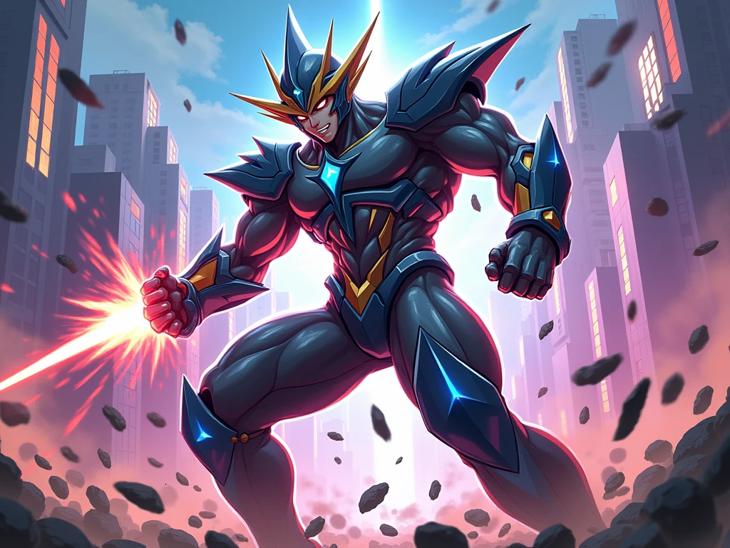 the same design as GIANT Zeraora Wearing cyberpunk mecha Powered exoskeleton rampage through a city,  (rampage through a city, crushing buildings beneath their unstoppable metal frames) (black color hyper penis, hyper black penis),