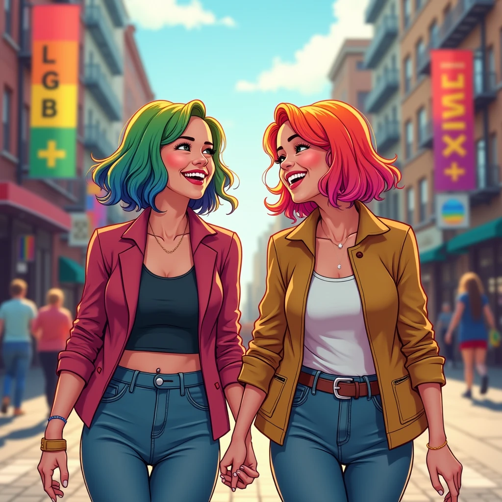 Lesbians with the LGBT flag