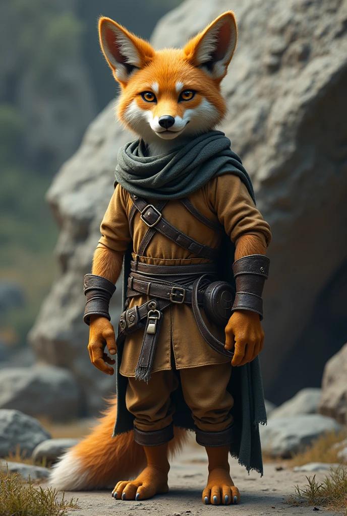a humanoid creature with the features of a fox and mutant traits similar to those of the Ninja Turtles. The creature should have the body shape of a human, but with fox-like fur and facial features, such as a pointed snout and triangular ears. The mutant traits could include things like enhanced agility, strength, or other abilities that are typical of mutated creatures in popular culture. The image should be visually striking and convey a sense of adventure and excitement.