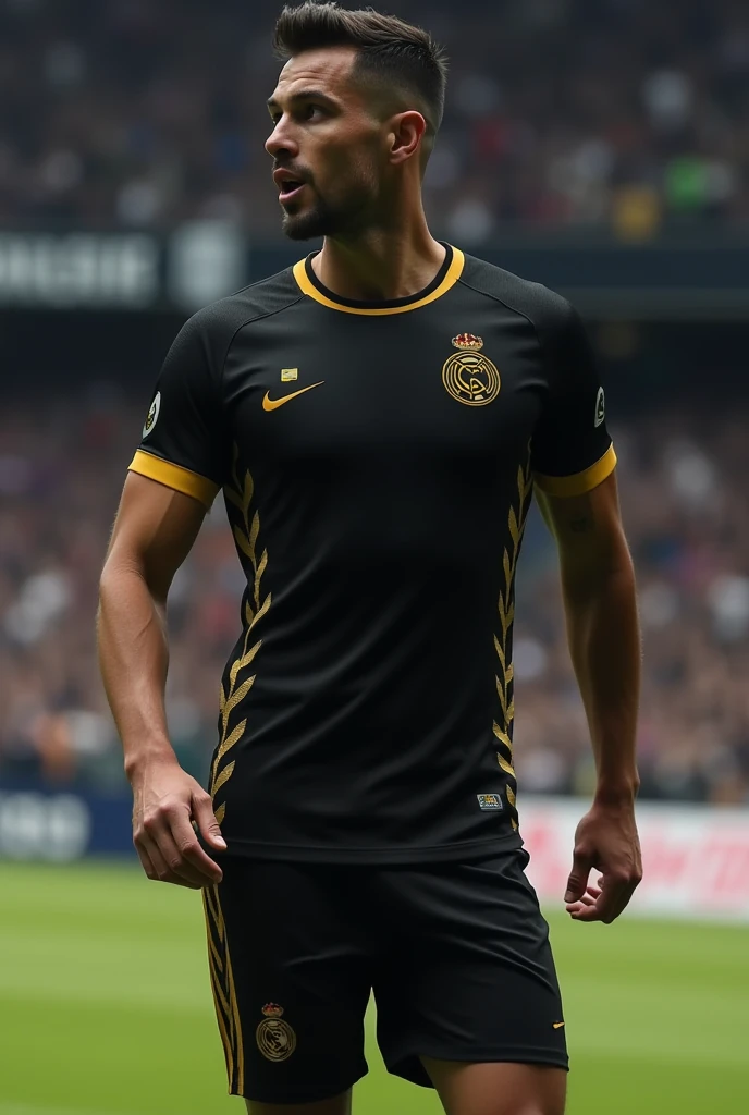 Lycra uniform for playing soccer in black and yellow colors