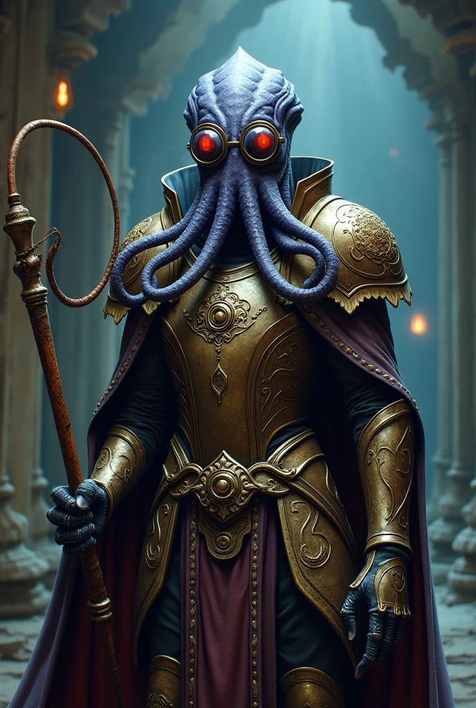 ((best quality)), ((masterpiece)), ((ultra realistic)), beautiful intricately detailed soft oil painting,(imposing evil cthulhu monster, monstrous eldrich horror, tattered filthy hooded robes, squid face, reflective eyes:1.4), smooth translucent skin, subsurface scattering, detailed (pale sickly wet skin:1.4), tentacle fingers, terrible, in a vast dark destroyed medieval cathedral, crumbling stone work, rubble, (flooded:1.2), regal, hideous, (backlit:1.3), deep shadows,  dramatic cinematic lighting,