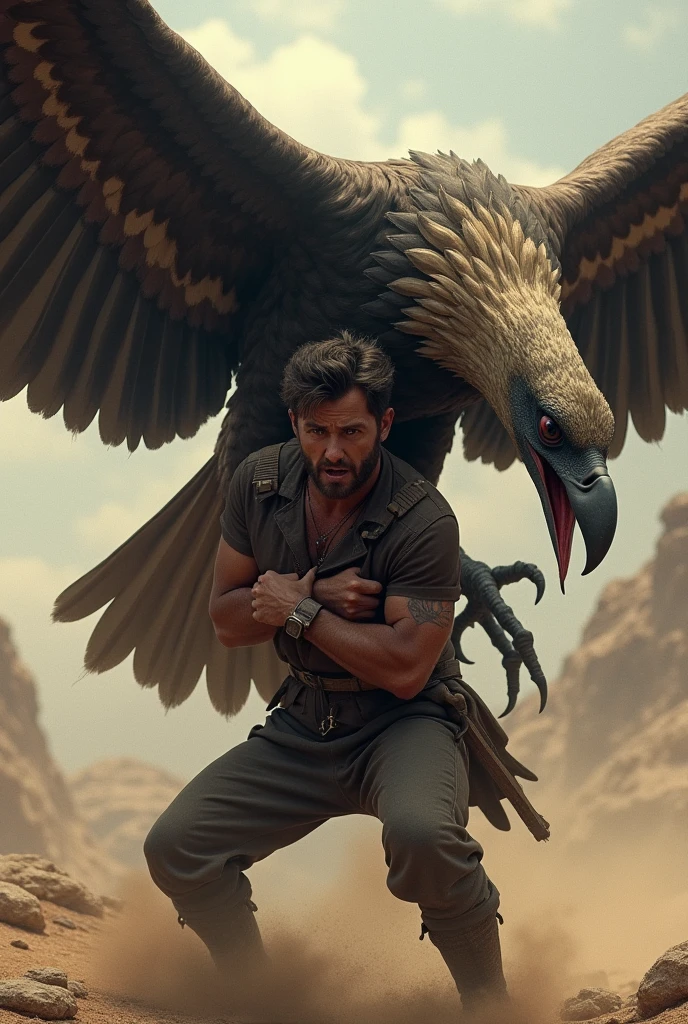 A man with two falcon in shoulder one of them is angel other is devil
